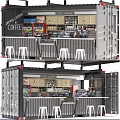 Container Coffee Shop Building Interior With Bar Counter Stools And Lighting 3d model