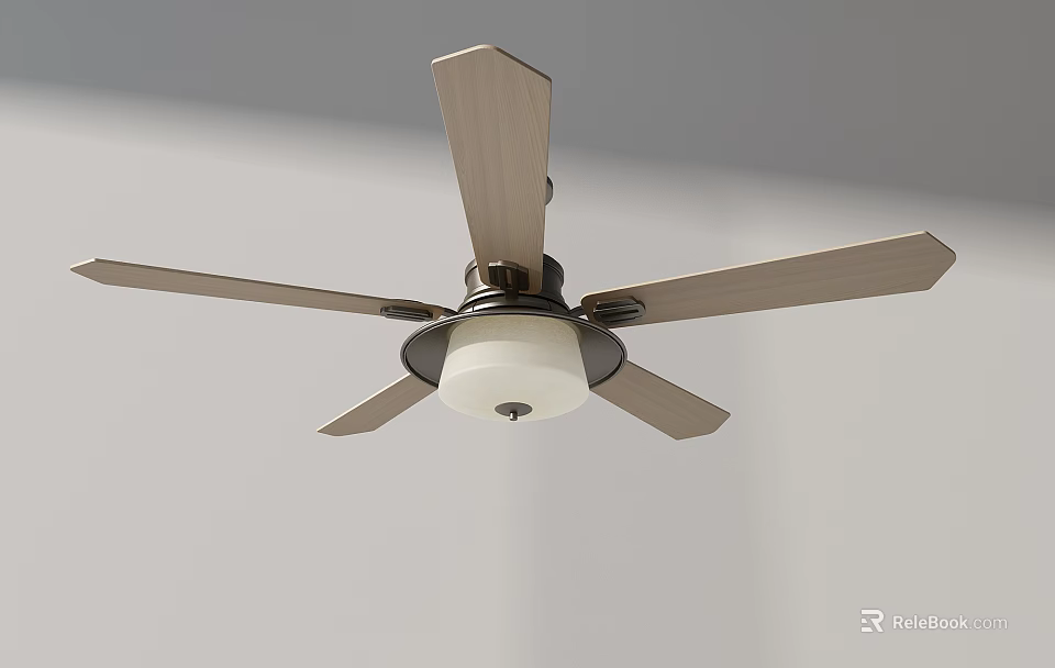 Modern Ceiling Fan with Wooden Blades and Light Fixture for Home Decor 3d model 