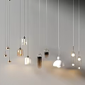 Various Modern Pendant Lights Hanging Against Grey Background With Different Designs 3d model