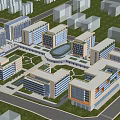 Modern Office Building Complex With Green Landscape And Surrounding Roads 3d model