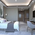 Modern Hotel Guest Room With King Bed Decorative Painting Marble Floor And Flat Screen TV