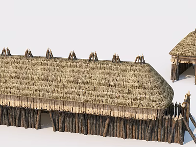 Traditional Thatched Roof Structure With Wooden Posts And Natural Materials 3d model