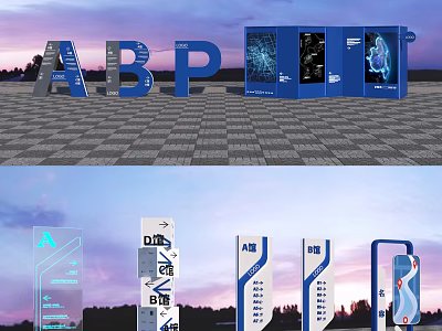 ABP Blue Commercial Outdoor Lights With Sunset Sky And Pavement 3d model