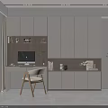 Modern Home Office Desk With White Cabinetry Computer Monitor And Wooden Chair