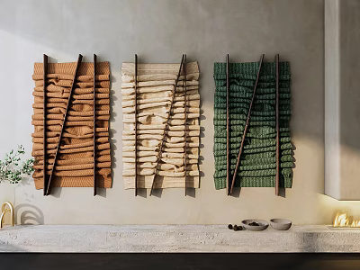 Modern Textured Wall Decor with Brown Beige Green Panels Hanging on Wall 3d model