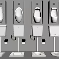 Modern Urinals Arranged In Row On Bathroom Wall With Tanks Below