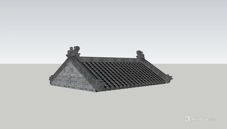 Traditional Chinese Roof Component With Black Tiles Ornamental Eaves And Decorative Carvings 3d model 