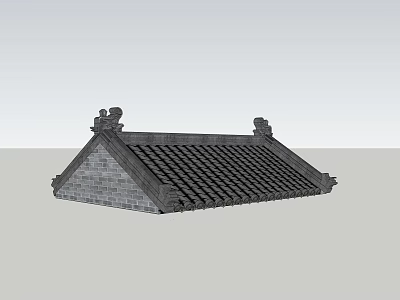 Traditional Chinese Roof Component With Black Tiles Ornamental Eaves And Decorative Carvings 3d model