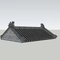 Traditional Chinese Roof Component With Black Tiles Ornamental Eaves And Decorative Carvings