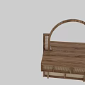Wooden Dining Table With Curved Structure Woven Drawer Panels And Natural Wood Grain