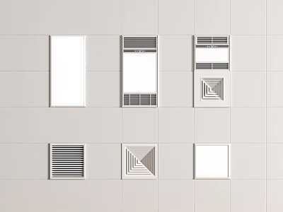 Modern Bathroom Accessories With Six Different Design Vents On White Tile Background 3d model
