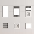 Modern Bathroom Accessories With Six Different Design Vents On White Tile Background