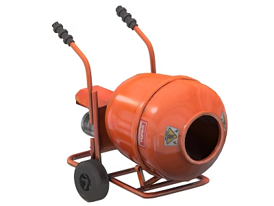 Orange Industrial Concrete Mixer With Black Handles And Wheel Frame Equipment 3d model