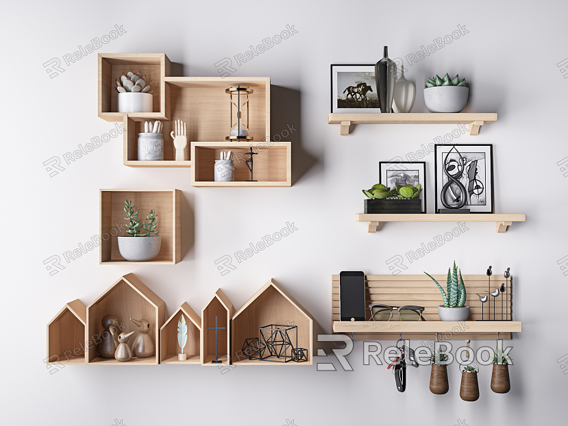 Modern wall shelf bookshelf fleshy ornaments combination model