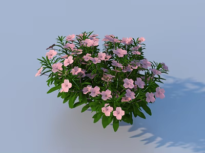 Fresh Pink Small Flowers With Green Leaves On Light Blue Background Arrangement 3d model