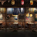 Traditional Chinese Restaurant Interior With Hanging Lanterns Wooden Decor And Dining Tables