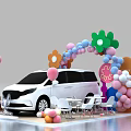 Colorful Hanging Decorations With Flowers And Balloons For Car Event Display Booth