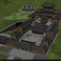 Traditional Ancient Chinese Architecture Complex With Black Tiled Roofs And Courtyard