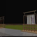 Scenic Outdoor Playground Equipment With Wooden Frames Fence Grass Area And Red Markers