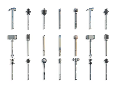 Various Types Of Metal Tool Inspired Weapons With Different Designs Shapes 3d model