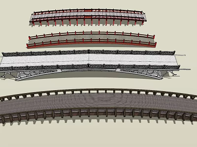 Various Bridge Designs Featuring Different Structural Elements And Railings 3d model