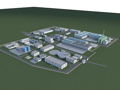Industrial Plant Layout Featuring Multiple Buildings Storage Tanks And Large Scale Facilities 3d model