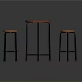 Wooden Bar Counter Round Top With Black Metal Legs And Matching Stools