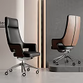 Modern Leather Office Chair in Black and Brown with Swivel Metal Base and Wheels