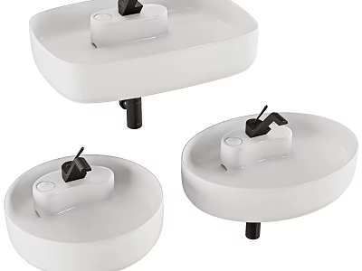 White Square And Round Bathroom Sinks With Black Faucets Design 3d model