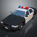 Black And White Police Car With Red Blue Emergency Lights And Yellow Stripe