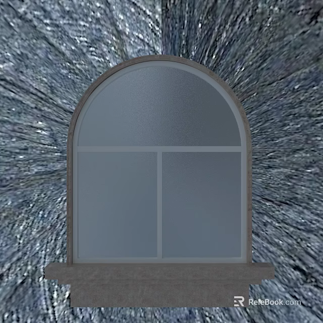 Arched Casement Window With Frosted Glass Gray Frame And Textured Background 3d model 