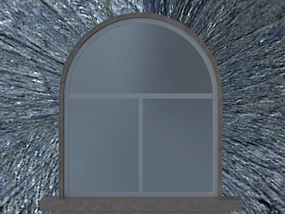 Arched Casement Window With Frosted Glass Gray Frame And Textured Background 3d model