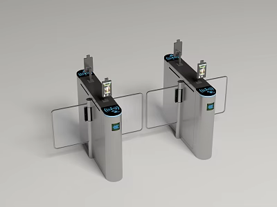 Modern Public Access Control Turnstile With Glass Barriers And Digital Screens 3d model