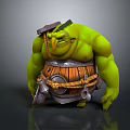 Green Creature Character With Bulky Body Wooden Barrel Belt And Tools On Waist