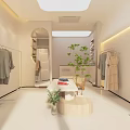 Modern Clothing Store Interior With Hanging Dresses Mirrors Green Plant And Display Table