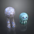 Decorative Ornament Set Featuring Two Octopus Figurines White Grey Blue Spots and Light Green