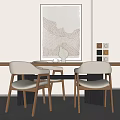 Modern Minimalist Table and Chair Set with White Vase Abstract Wall Art and Colorful Boxes