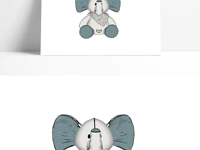 Cute Elephant Doll With Blue Ears White Body And Soft Scarf 3d model