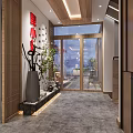Stylish Restaurant Interior With Wooden Staircase Glass Doors Carpeted Steps And Exterior View