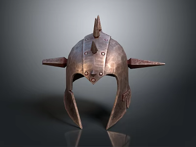 Ancient Metal Helmet With Spiked Top Pointed Protrusions And Riveted Armor Design Features 3d model