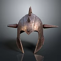 Ancient Metal Helmet With Spiked Top Pointed Protrusions And Riveted Armor Design Features