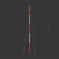 Red And White Striped Pole With White Guy Wires On Dark Background