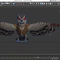 Owl With Spread Wings And Red Eyes Against Black Background