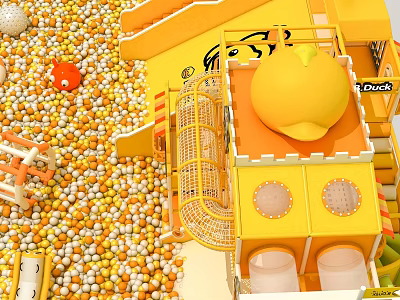 Yellow Duck Themed Amusement Play Equipment With Slide Ball Pit And Colorful Balls 3d model