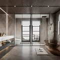 Modern Bathroom Interior Design With Freestanding Bathtub Marble Countertop And Glass Shower
