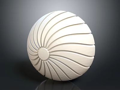 White Decorative Sphere with Intricate Radial Lines Pattern on Dark Background Surface 3d model