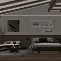 Modern Hotel Room Interior With Comfortable Bed Sofa Decorative Art And Wooden Ceiling Design