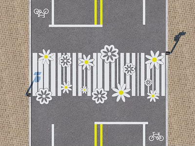 Municipal Road With Bicycle Lanes Zebra Crossing And Flower Patterns 3d model