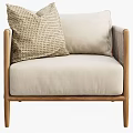 Beige Single Sofa with Wooden Frame Woven Rattan Accents and Soft Cushioned Seat