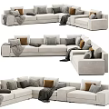 Modern Beige Sectional Sofa With Plush Patterned Pillows And Soft Throw Blanket 3d model